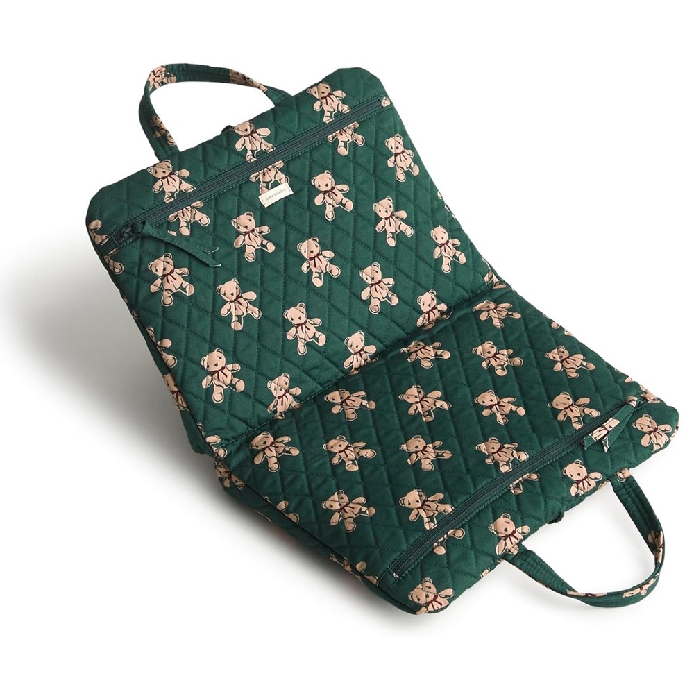 New Vera Bradley Green Teddy Bear Print Travel Tie Bag Organizer - Picture 2 of 7